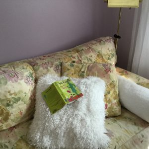 Le livre de Sophie Kinsella sur mon sofa (crédit photo Phrenssynnes)