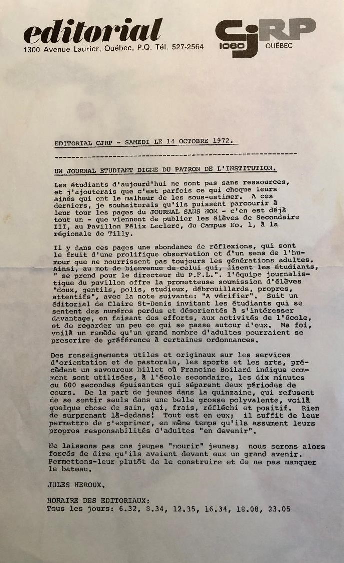 L'éditorial CJRP souvenir (crédit photo Phrenssynnes)