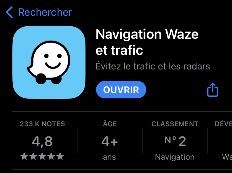 Application Waze (Capture écran de Phrenssynnes)